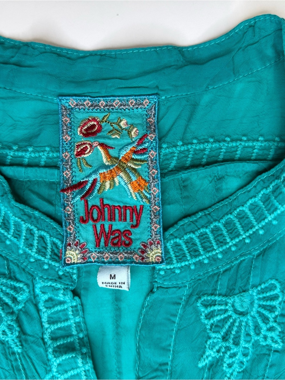 Johnny Was Embroidered Teal Women’s 3/4 sleeve Tunic Top, size M. Like new! - Picture 3 of 9